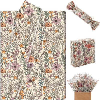 100 Sheets Wildflower Garden Floral Tissue Paper, 13.8 x 19.7 Inch Vantage Wild Flower Gift Wrapping Paper for Valentine Spring Wedding Birthday Baby Shower Supplies