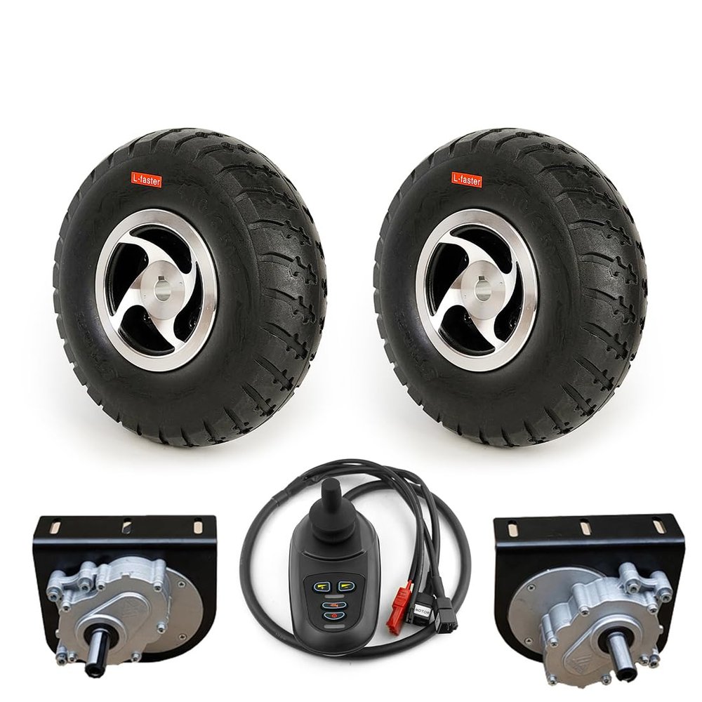 10 Inch Wheel 24V 500W 700W Dual Drive Motor Kit Solid Tire for Trolley Bike (With joystick, 250W-120RPM6kph)