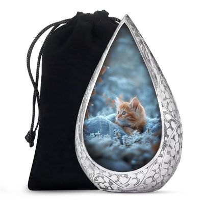 Remembrate Cat Memorial Urns for Human Ashes 10 Inch - Drop Large Urn for Ashes for Women and Men - Decorative Urns for Burial and Cremation - Funeral Urn for Dad and Mom with Velvet Bag