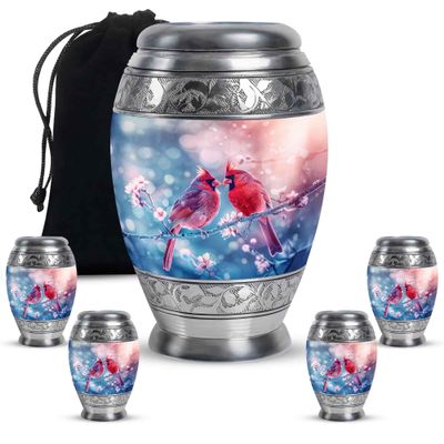 KARYLIZ Cardinal Cremation Urns for Human Ashes - Urn for Ashes Adult Male - Urns for Ashes Adult Large - Funeral Cremation Urn for Female Mom & Dad - Funeral for Women(Combo 10" & 3", Set of 5)