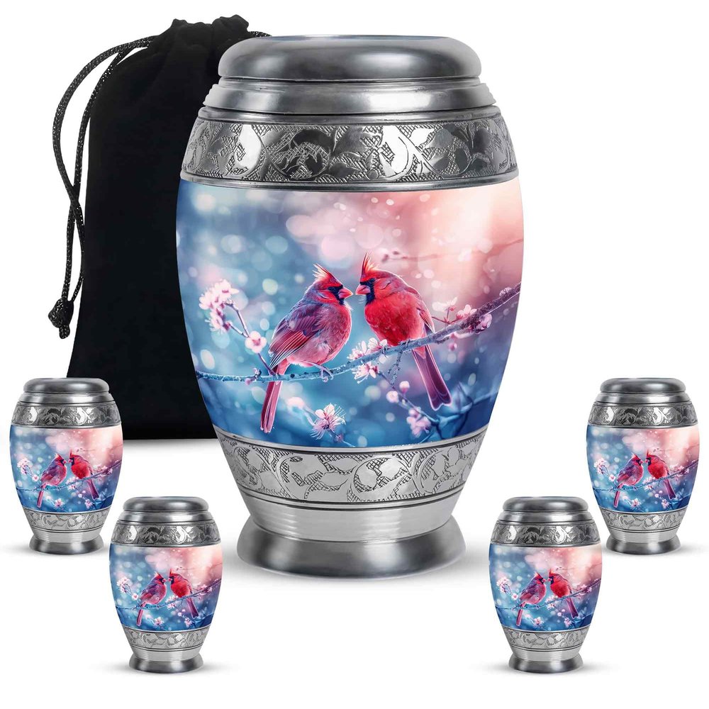 KARYLIZ Cardinal Cremation Urns for Human Ashes - Urn for Ashes Adult Male - Urns for Ashes Adult Large - Funeral Cremation Urn for Female Mom & Dad - Funeral for Women(Combo 10" & 3", Set of 5)