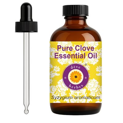 dve herbes Clove Essential Oil (Syzygium aromaticum) with Glass Dropper | Pure | Non-Sticky | Non-Greasy | Lightweight | Men & Women | All Skin Types | Steam Distilled 120ml (4 oz)