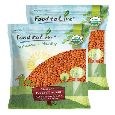 Food to Live Organic Red Lentils (Football), 20 Pounds Whole, Decorticated, High Protein Legume, Non-GMO, Perfect for Soups, Curries and Vegan Meals, Kosher, Bulk