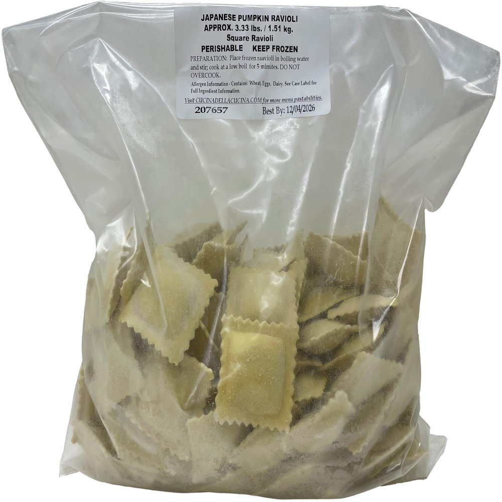 Cucina Della Cucina - Japanese Pumpkin Ravioli, Square, 360 Count, Frozen Gourmet Pasta