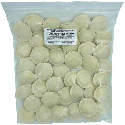 Cucina Della Cucina Meyer Lemon Ricotta Ravioli with Wild Arugula, 120 Pieces, Frozen, Premium Quality, Gourmet Pasta