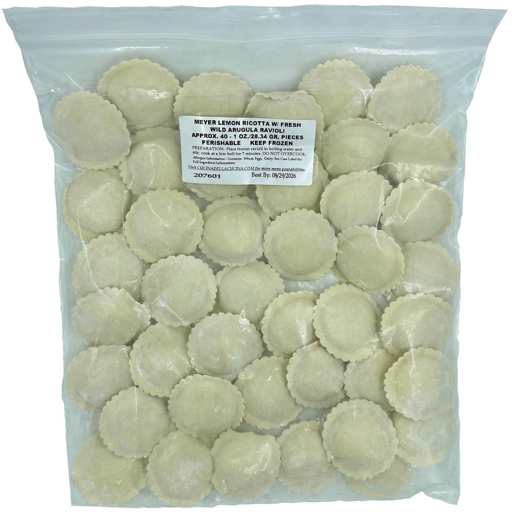Cucina Della Cucina Meyer Lemon Ricotta Ravioli with Wild Arugula, 120 Pieces, Frozen, Premium Quality, Gourmet Pasta