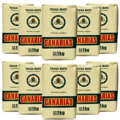 10-Pack Canarias Yerba Mate Tea With Green Tea and Ginger Blend From Uruguay, 1 kg / 2.2 lbs each bag