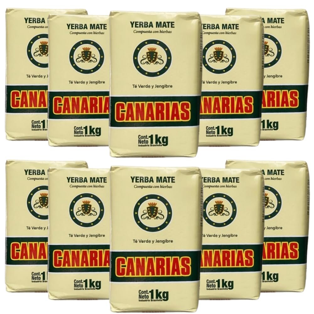 10-Pack Canarias Yerba Mate Tea With Green Tea and Ginger Blend From Uruguay, 1 kg / 2.2 lbs each bag