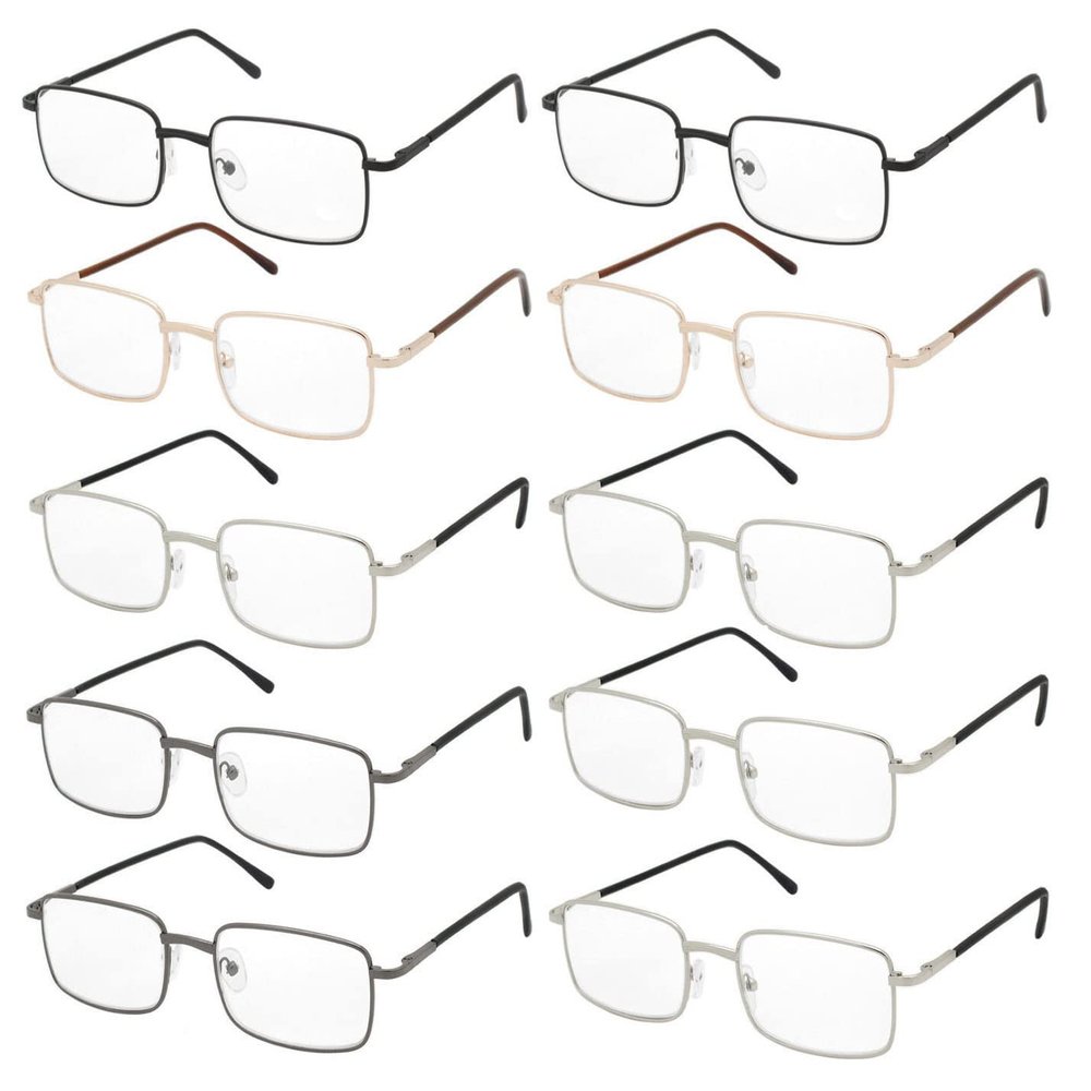 V.W.E. NEW 10 Pairs of Closeout Reading Glasses - Your Choice in Power and Gender -Bulk (Metal Unisex 01, 2.25, x)