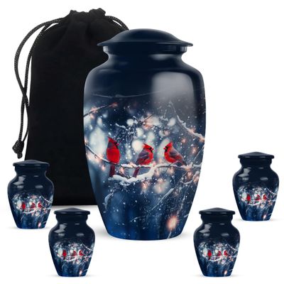 Cardinal Bird Large Urns for Ashes Adult Female, Funeral Urn for Ashes Adult Male, Cremation Urn for Human Ashes, Cardinal Keepsake Urns for Ashes Small,(Size, 10 Inch & 3 Inch Set of 5)