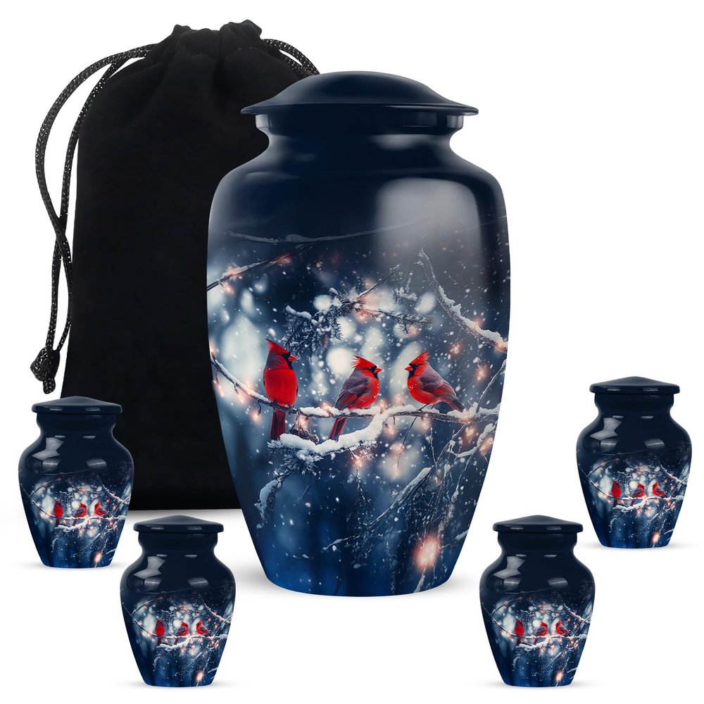 Cardinal Bird Large Urns for Ashes Adult Female, Funeral Urn for Ashes Adult Male, Cremation Urn for Human Ashes, Cardinal Keepsake Urns for Ashes Small,(Size, 10 Inch & 3 Inch Set of 5)