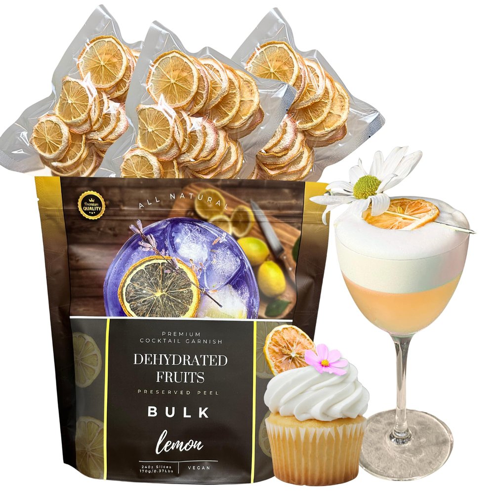 Bulk Dried Lemon Slices | 240 Servings | Preserved Peel Premium DRIED FRUITS | BULK SIZE | for Luxury Cocktail Garnishes | Bars & Restaurants | Party Hosts | Cocktail accessories | - drink decoration - LEMON WHEELS.