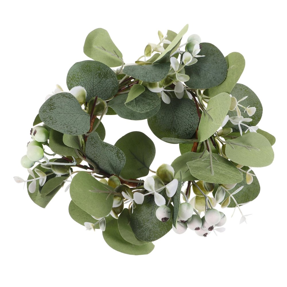 CORHAD Pillar Candle Wreath Faux Eucalyptus and Berry Candle for Holiday Decor for Christmas Weddings and Dinner Parties Home Ambiance