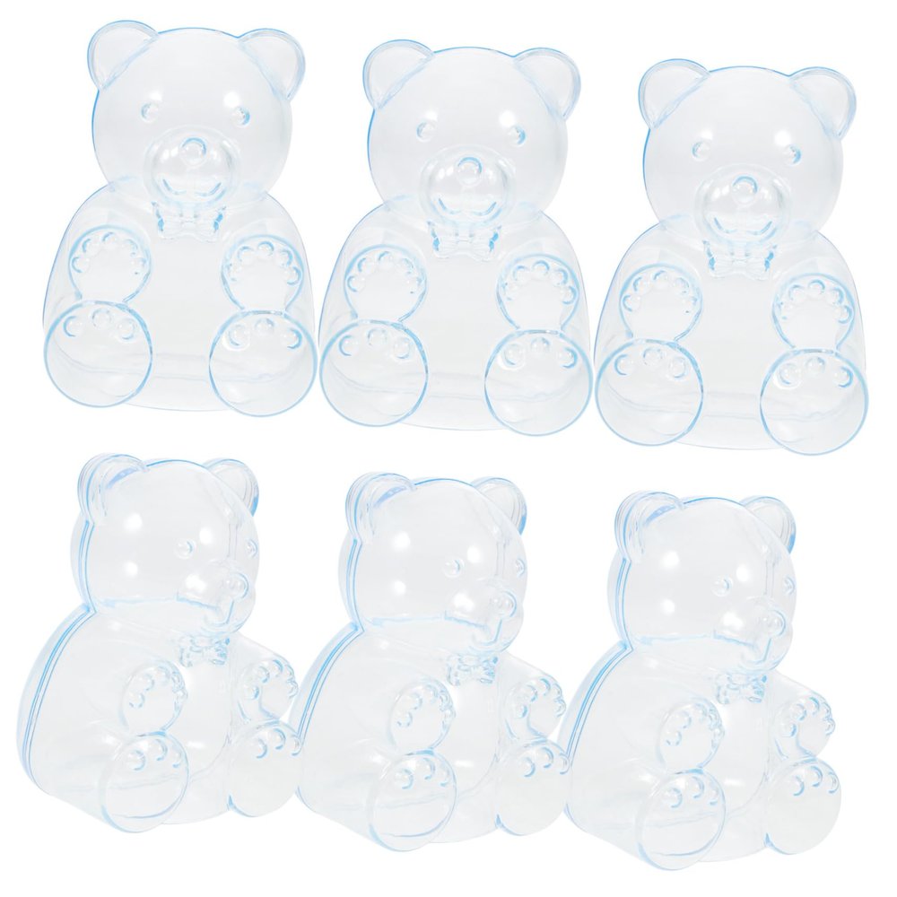 OFFSCH 6Pcs Clear Bear Shaped Candy Boxes Cute Plastic Containers for Shower Wedding and Birthday Party Favors Transparent Treat Boxes for Sweets