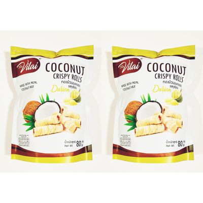 Durian Coconut Crispy Rolls, Made with Real Coconut Milk, 80g, Pack of 2