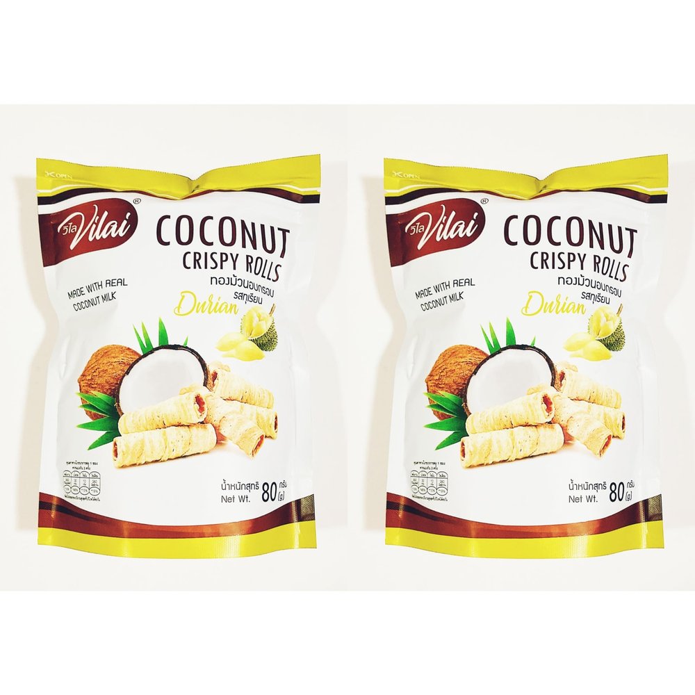 Durian Coconut Crispy Rolls, Made with Real Coconut Milk, 80g, Pack of 2