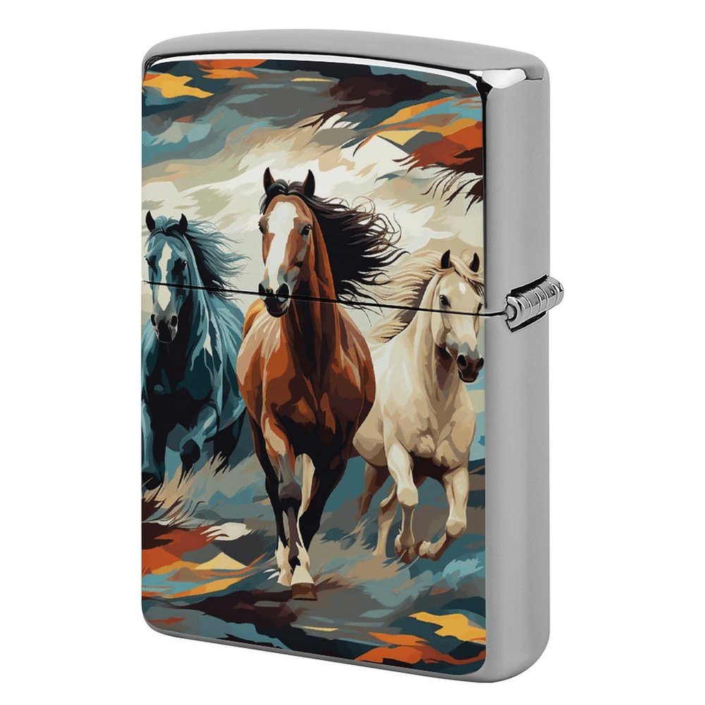 A Pattern with Horses As A Background Lighter Case Cover, Personalized Graffiti Lighter Sleeve, Double-Sided Vintage Metal Protector