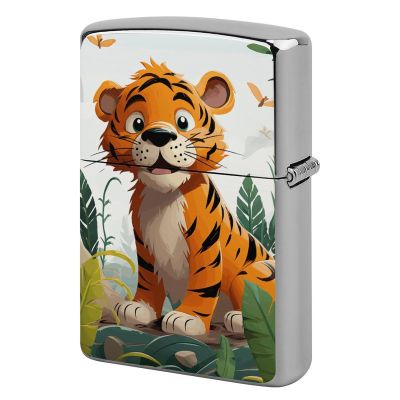 Cartoon Tiger Lighter Case Cover, Personalized Graffiti Lighter Sleeve, Double-Sided Vintage Metal Protector