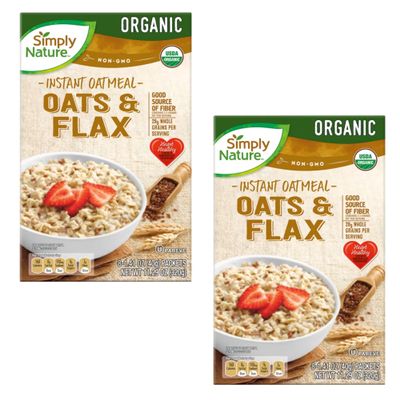 2-Pack Simply Nature Organic Oats & Flax Instant Oatmeal Heart-Healthy, Fiber-Rich Superfood Breakfast Packed with Omega-3s, Plant Power & Gut-Loving Goodness! (11.29 oz / 320g Each)