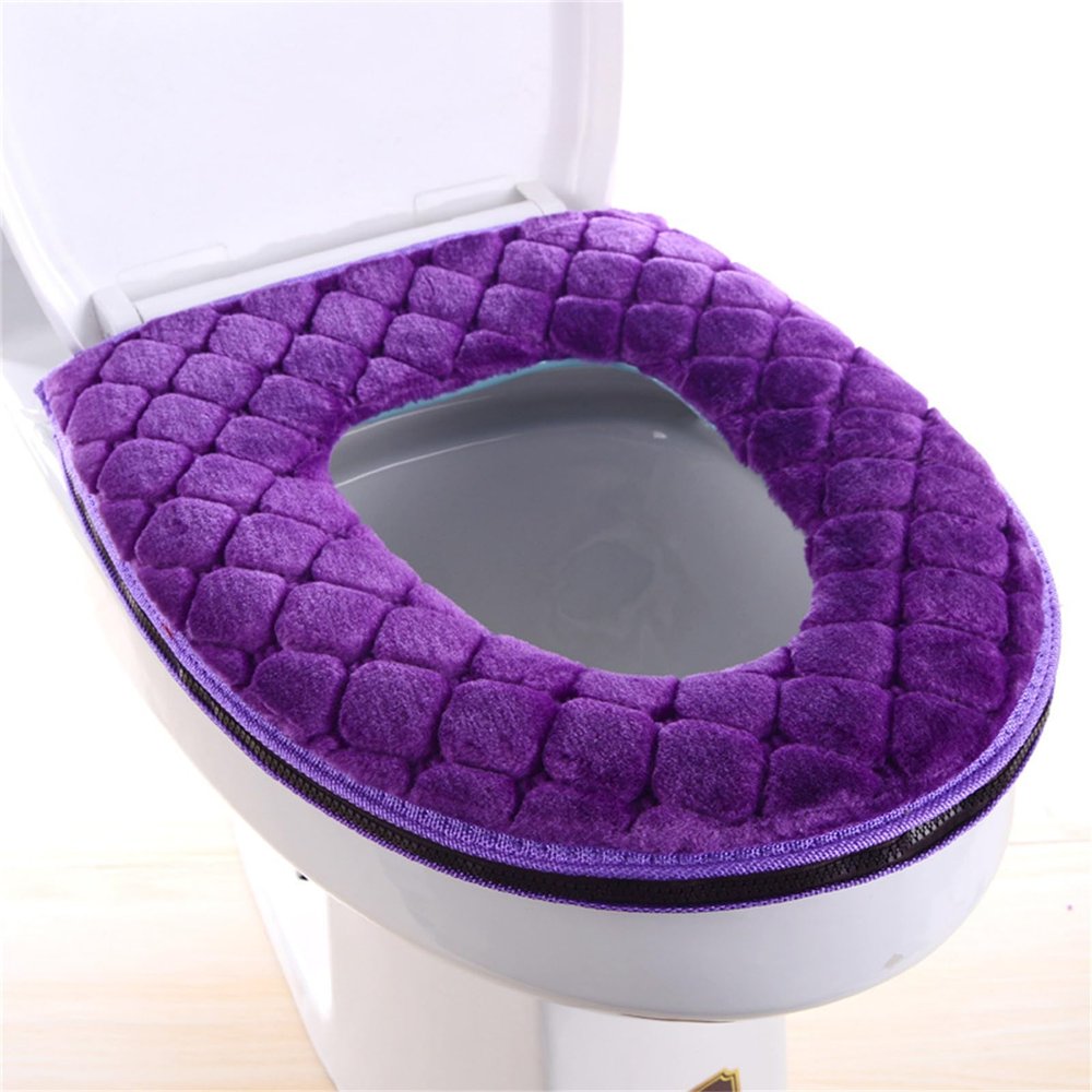 OZHDAOZ 3 Pieces Thicker Soft Toilet Seat Cushion Warmer Washable Bathroom Toilet Seat Covers Reusable Cushion(Purple)
