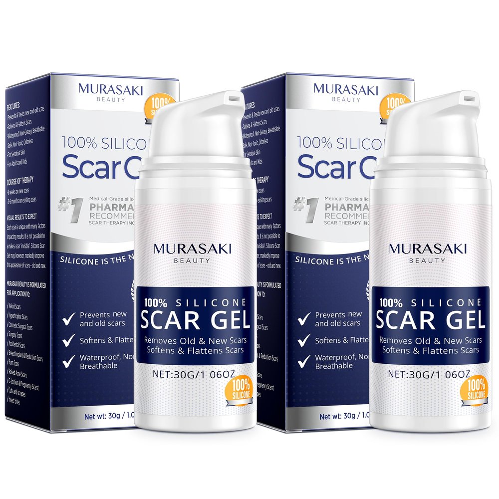100% Silicone Scar Gel 2 Pack: 2 x 1.06oz Tubes for Surgical Scars, C-Section, Acne, Keloids, Burns, Stretch Marks Advanced Scar Treatment for Old & New Scars