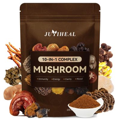 10-in-1 Mushroom Powder, Organic Mushroom Complex - Lions Mane, Reishi, Shiitake, Chaga, Turkey Tail, Cordyceps & More, Mushroom Supplement Powder for Energy, Memory, Focus & Immune Support - 60g
