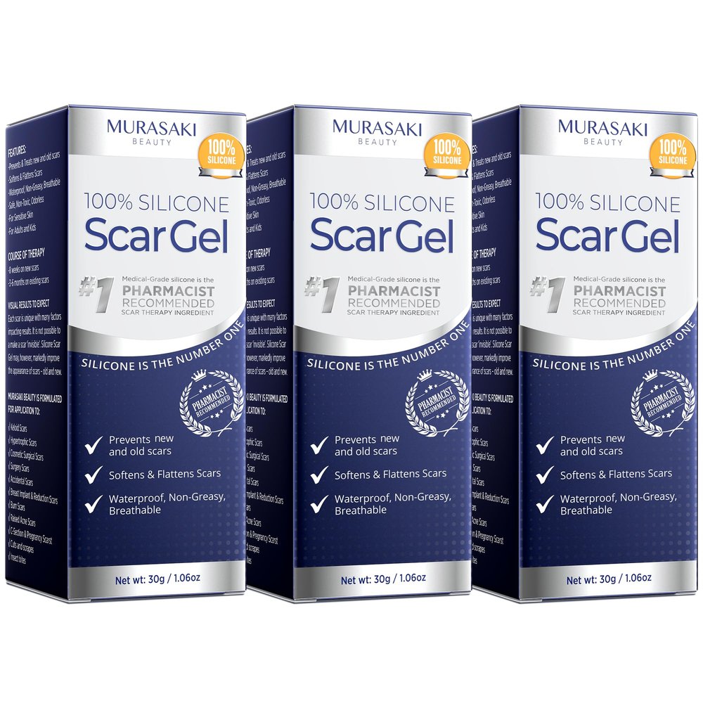 100% Silicone Scar Gel 3-Pack 3 x 1.06oz Scar Cream for Long-Term Scar Care C-Section, Surgery, Acne, Keloids, Burns Fades Old & New Scars Fast