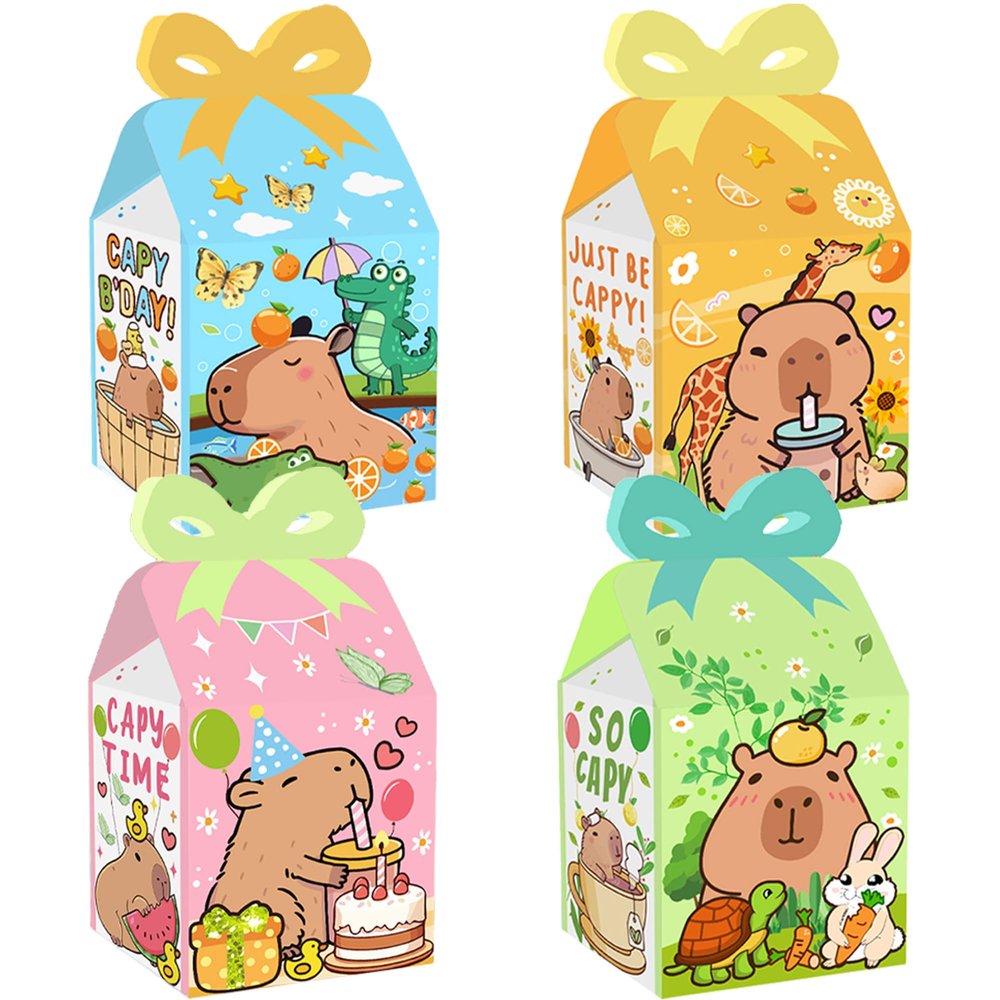 12 PCS Capy Party Favor Boxes Capy Goodie Gift Treat Boxes Capy Birthday Party Bow Boxes for Capy Party Supplies