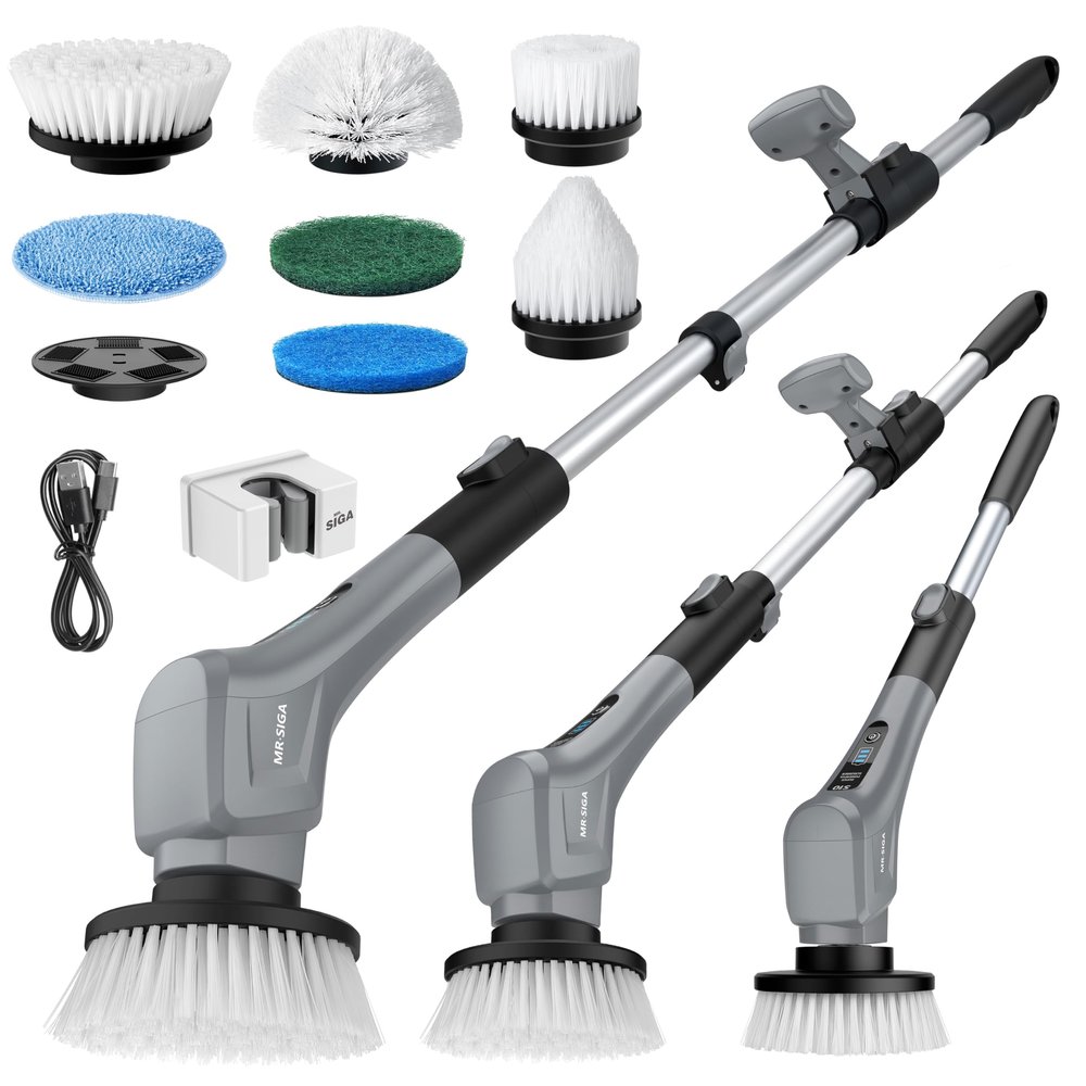 MR.SIGA Electric Spin Scrubber, Cordless Bathroom Scrubber Brush