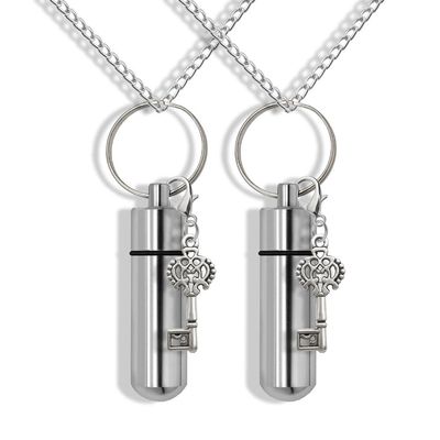 Set of 2 Silver Cremation Urn&Vial on 24"-Chain Necklace with-Cross Key,Cross Key idea,Cremation Souvenir,Cross Key Memorial Urn,Memory Jewelry