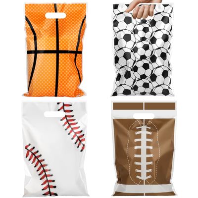 Hikio 120 Pcs Football Sports Party Favor Bags Football Soccer Basketball Baseball Rugby Gift Plastic Bags with Handles for Sport Theme Birthday Party Supplies Decoration
