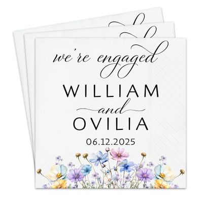 Custom We're Engaged Napkins Pack 15pcs, Engagement Napkin for Party, Engaged Party Decoration, Beverage Cocktail Luncheon Dinner Luxury, Disposable, Flower, BLue for Bride Bridal Mrs 5