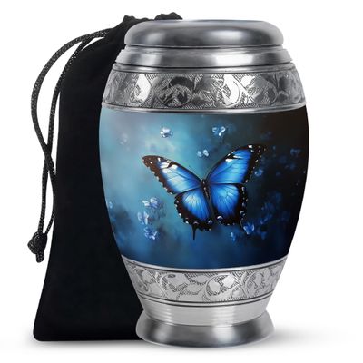 Blue Butterfly Urns for Human Ashes Adult Dad, Burial Large Urn for Ashes Adult Mom, Handcrafted Cremation Gift for Decorative, 10Inch and 200lbs Capacity Include Velvet Bag