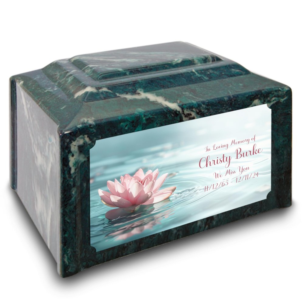 GetUrns Devotion Diamond Adult Cremation Urn for Human Ashes (Emerald, Large, Lotus)