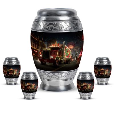 KARYLIZ Truck Cremation Urns for Adult Ashes Women - Black Cremation Urns for Human Ashes Adult Female & Male (Combo 10 Inch & 3 Inch, Set of 5) - Memorial Gift