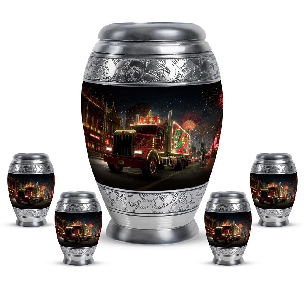 KARYLIZ Truck Cremation Urns for Adult Ashes Women - Black Cremation Urns for Human Ashes Adult Female & Male (Combo 10 Inch & 3 Inch, Set of 5) - Memorial Gift