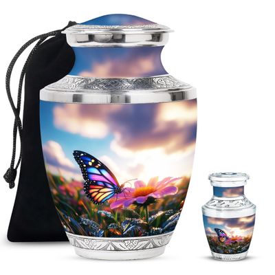 YATHABI Butterfly Burial Urns for Adult Ashes Mom - Funeral Small Urns for Adult Human Ashes Dad - 1 Large, 1 Small