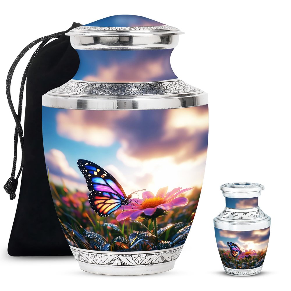 YATHABI Butterfly Burial Urns for Adult Ashes Mom - Funeral Small Urns for Adult Human Ashes Dad - 1 Large, 1 Small