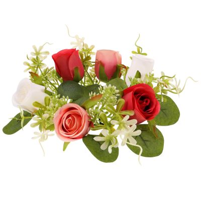Abaodam Artificial Flower Candle Ring Wreath Perfect for Valentine's Day Decor