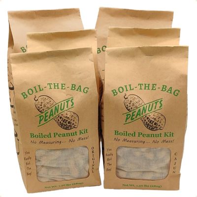 Boiled Peanuts Kit | Contains Premium In Shell Peanuts, Salt, and Unique Seasoning Blend in a Muslin Cooking Bag | 6 Kits of Cajun Flavor