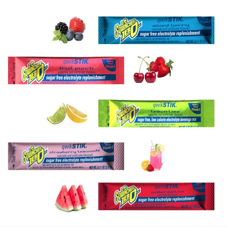 500-Pack ZERO Qwik Stik Electrolyte Powder Packets, 0.11 oz, Sugar-Free Drink Mix, 5 Assorted Flavors