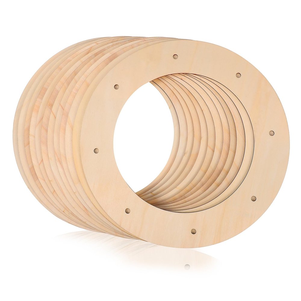 Angoily 12 Pack DIY Flower Wreath Frames Wooden Craft Wreath Form Stand Circular Holes Perfect for New Year's Christmas Decorations