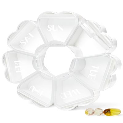MOLN HYMY Large Weekly Pill Box 7 Day, Cute Pill Case Organizer 1 time a Day, Floral Pill Container Once Daily, Pretty Medicine Dispenser for Vitamin/Fish Oil/Medication/Supplements (Clear White)