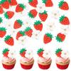 Rsstarxi 60 Pack Edible Strawberry Cupcake Toppers Rice Paper Red Strawberry with Flower Cupcake Picks for Baby Shower Kids Birthday Party Cake Decorations Supplies view 1