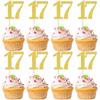 Rsstarxi 36 Pack Number 17 Cupcake Toppers Gold Glitter Cheers to 17 Years Birthday Cupcake Picks Decoration for Happy 17th Birthday Wedding Anniversary Party Cake Decorations view 1