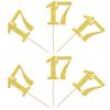 Rsstarxi 36 Pack Number 17 Cupcake Toppers Gold Glitter Cheers to 17 Years Birthday Cupcake Picks Decoration for Happy 17th Birthday Wedding Anniversary Party Cake Decorations view 3
