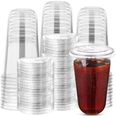 100 Sets Disposable Stemless Glasses With Strawless Sip Lids,PET Drinking Cups,Clear Plastic Coffee Cup for Iced Coffee, Smoothie, Cold Beverage, Drink Shop and Christmas Party Supply (Clear, 20 oz)