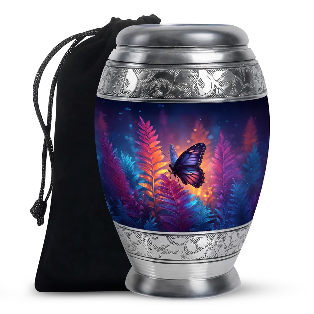 LEXFAY Colourful Butterfly Memorial Urn for Human Ashes Adult Female - Cremation Urns for Adult Ashes Women - Memorial Urns for Male & Female - Burial Urn 10 Inch Large