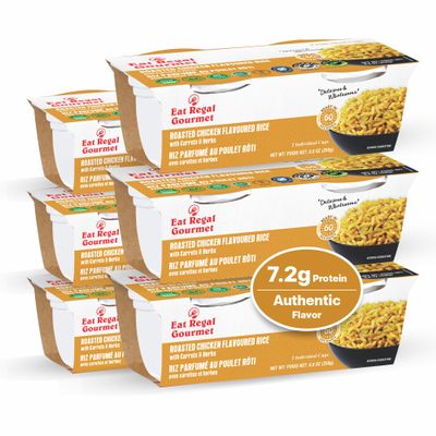 Eat Regal Gourmet Ready to Eat Roasted Chicken Flavoured Rice Cups, 7.2g Protein per Sleeve, 1 Minute Microwave Rice, Authentic Savory Flavor, BPA-Free Cups, Pack of 6 Sleeves (12 Cups), 8.8 oz per Sleeve
