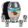 KARYLIZ Sea Turtle Cremation Urns for Ashes Combo of 5 with 8 Inch Sunset Heart Funeral Urn for Adult Female, Mom & Dad and 3 Inch Blue Mini Beach Keepsake Urns for Men & Women Burial Memorial Set view 1